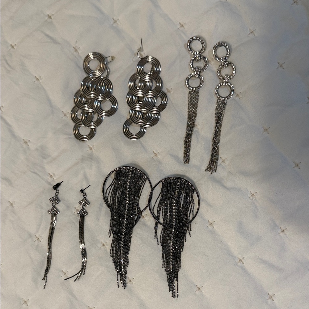 4 sets Elegant Silver Dangle Earrings Set